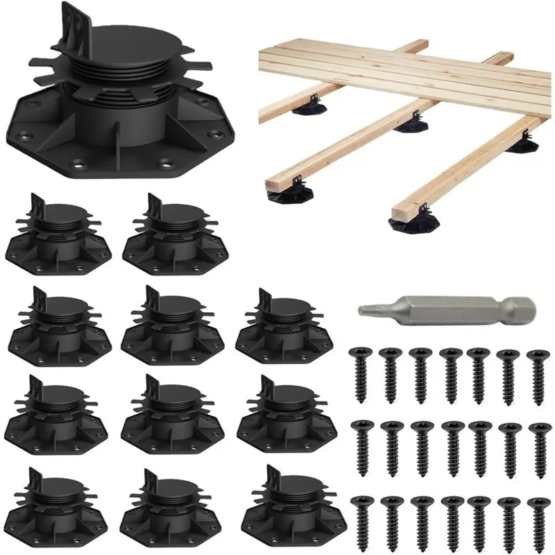 

ABKP-12-Pack Adjustable Deck Support Pedestals, 1.18"-2.36" (30-60 Mm), For 2X4 & 2X6 Joist Framing With Screws For Deck