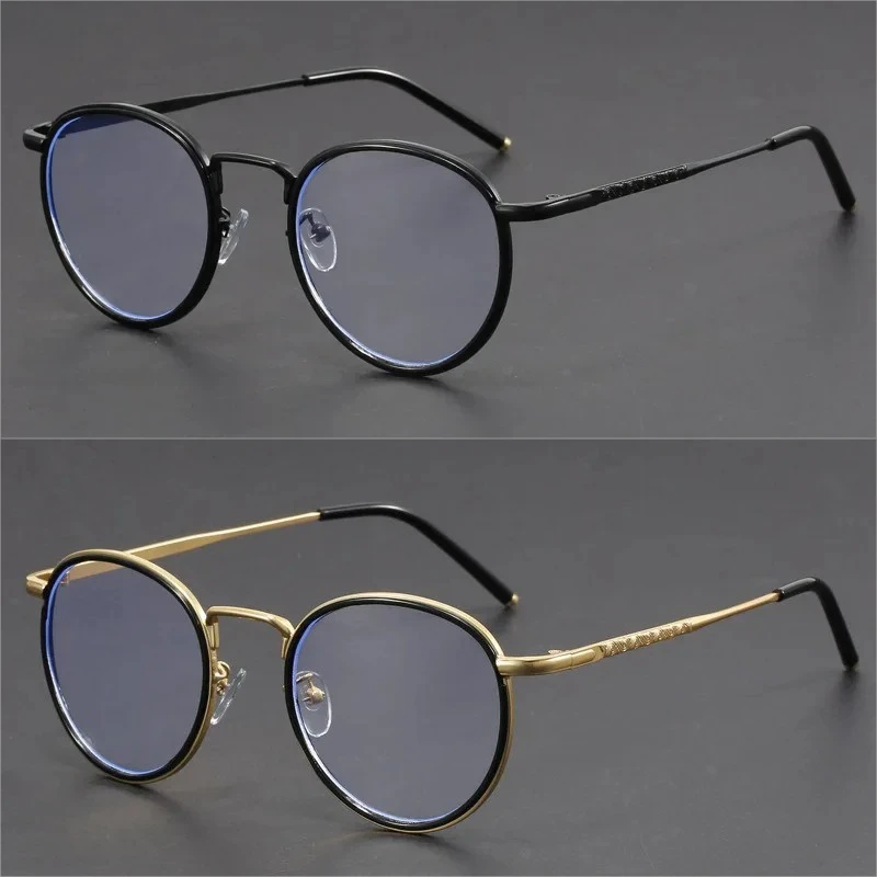 

New Retro Metal Round Frame Anti Blue Light and Anti Radiation Flat Mirror Fashionable Commuting Irregular Oval Frame Glasses