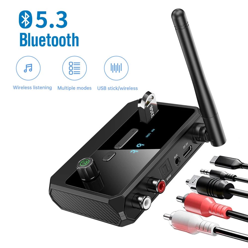 

New Bluetooth 5.3 Audio Receiver Wireless Support U-disk Audio Adapter With AUX 3.5mm RCA Optical Jack for Car TV PC Speakers