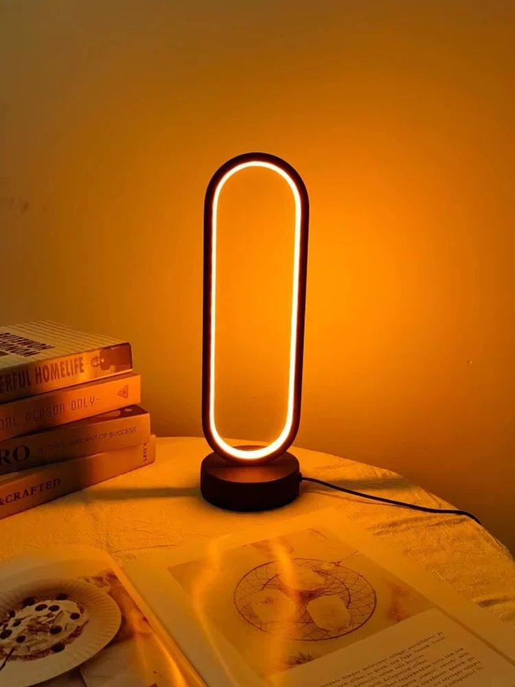 

1Pcs Table lamp Bedroom Ring Table lamp living Room Black And White USB Dimming Bedside lamp LED Small Night light