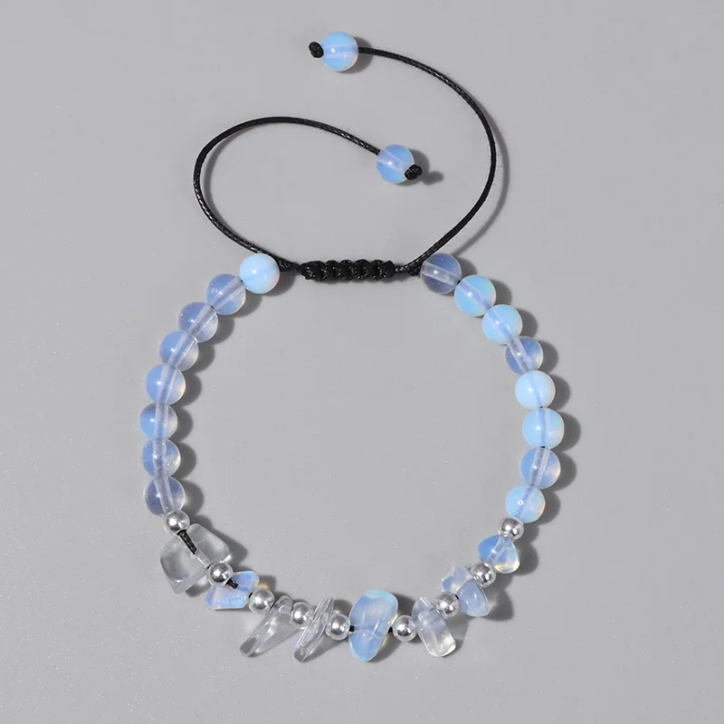 Women Fashion Smooth White Opal Moon Stone Bracelet Irregular Gravel Beads Cord Braided Bracelet Adjustable Female Men Jewelry