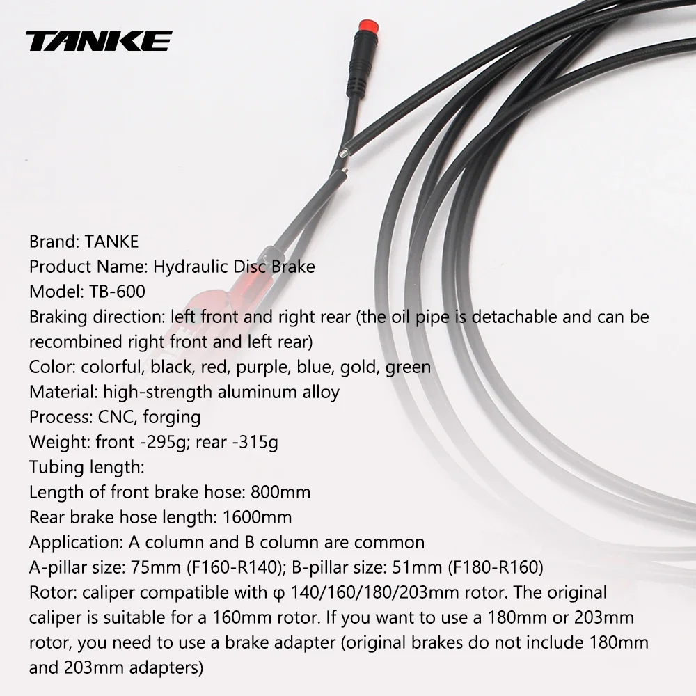 TANKE E-Bike 4 Piston hydraulic disc brake Electric Bicycle Scooter Power Off Oil Brakes Resin Pad Oil Pressure Bike parts