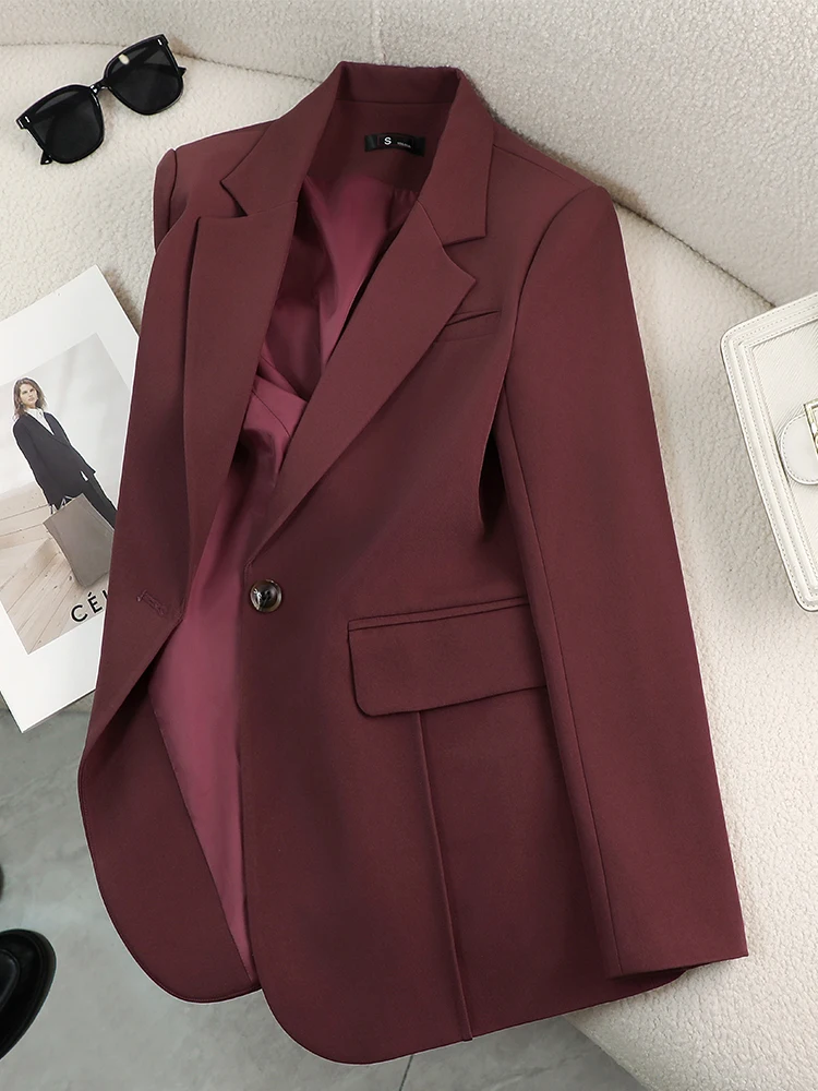 Autumn Winter Women Ladies Blazer Beige Black Red Female Long Sleeve Solid Loose Formal Jacket Coat