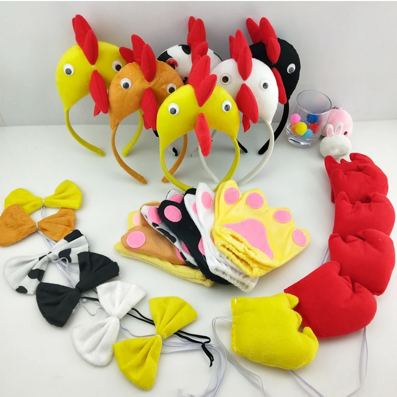 Adult Kids  Party   Chicken Duck  Cock Rooster Headband Bow Tie Tail Paws Animal   Plush  Birthday  Halloween Costume Cosplay