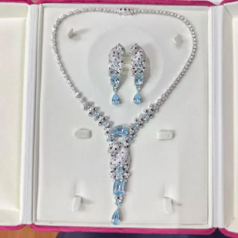 Luxury Sterling Silver Jewelry Set Leopard Design Earrings And Necklace Elegant Accessory for Women