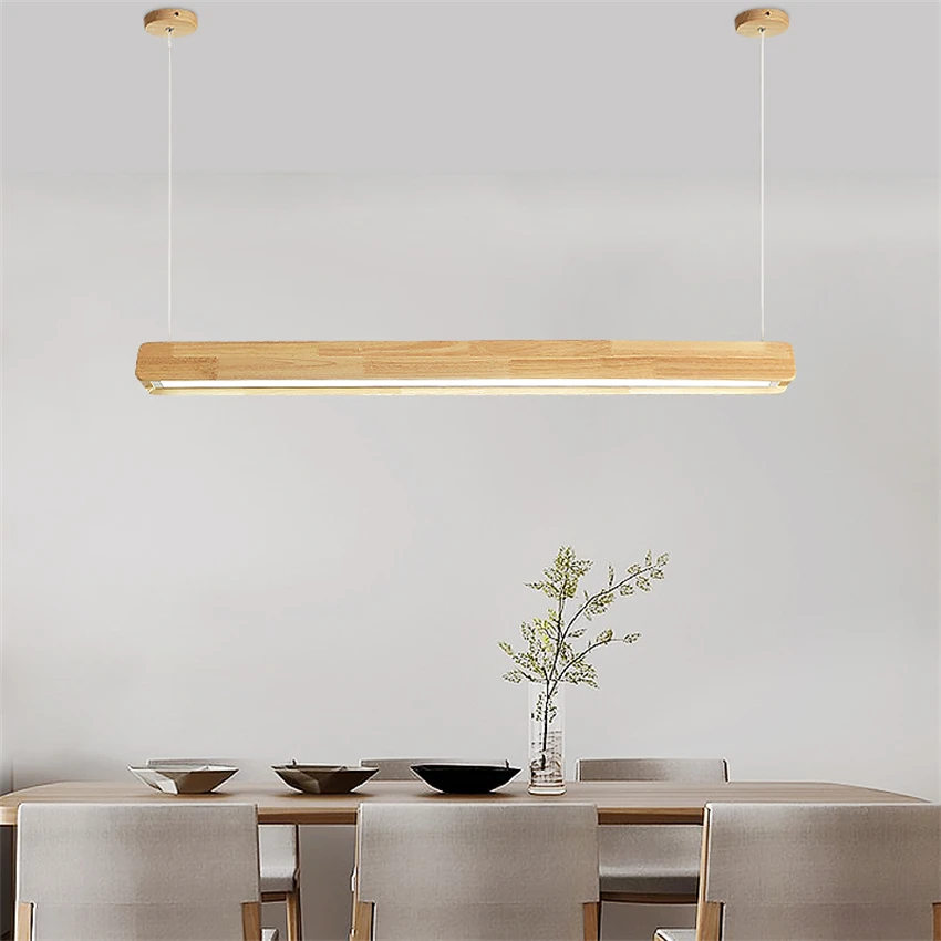 Japanese style log strip LED pendant lights study living room dining office rectangle hanging lamps