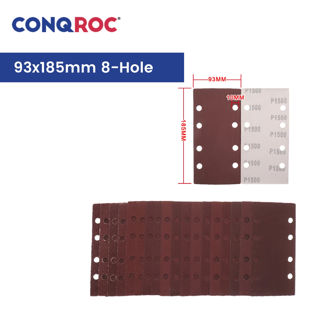 93x185mm 8-Hole Sanding Strips Aluminum Oxide Sanding Sheets Hook and Loop 50-Piece Grit P24~2000