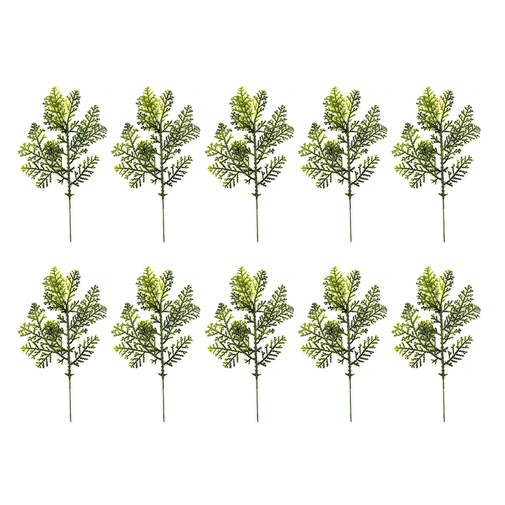 10pcs 25cm Artificial Cypress Branch Yellow&Green Gradient Pine Leaves Sprigs Christmas Tree Filler Decor Wedding Bouquet Stage