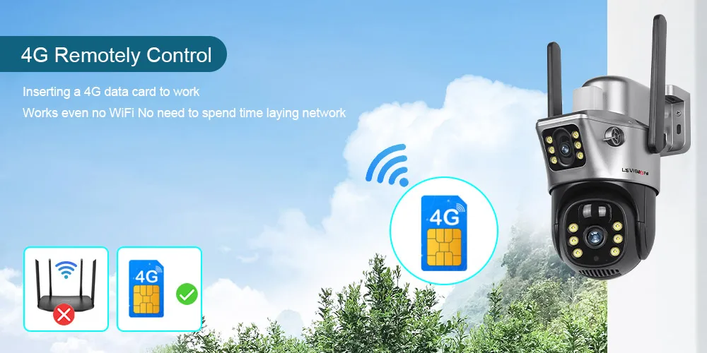 Telecamera WiFi Esterna 4K A Doppio Obiettivo Con Pannello Solare, Zoom 360°, Rilevamento Umano E Visione Notturna A Colori – 2 Pezzi