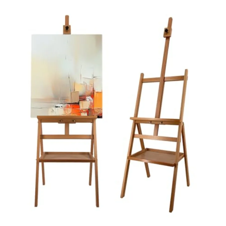

Мольберт из массива бука с подставкой для хранения, регулируемый по высоте (60-75 дюймов), H-образный, деревянный, с табличкой для подписи