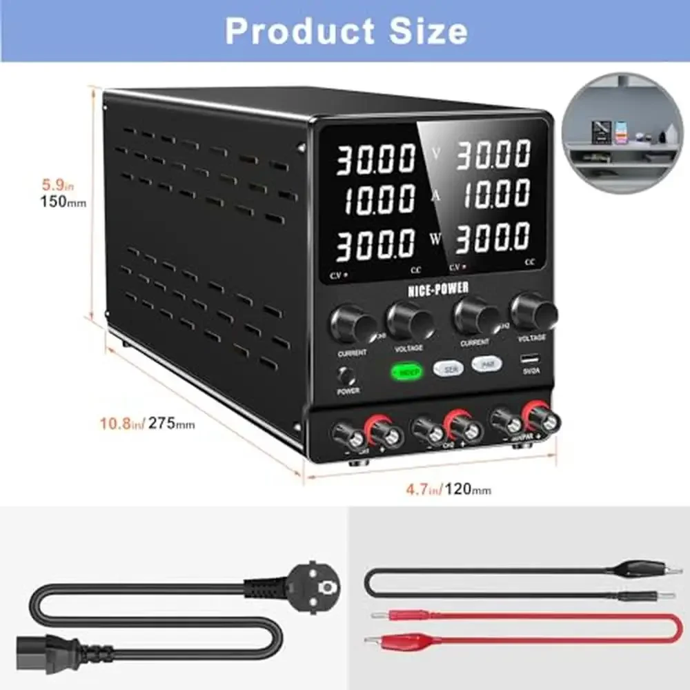 High Precision Dual DC Power Supply, 30V, 10A, Série Ajustável, 60V, 20A com USB, CE e FCC Certified, Multiple Encoder Proteção