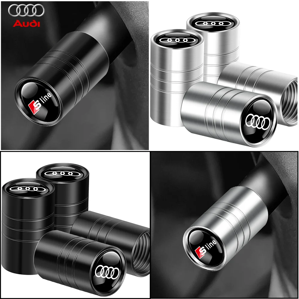 Metal carro pneu válvula haste tampas, capas para Audi Sline Quarrto A3, A4, B8, 8P, B9, 8V, B6, A5, TT, Q2, Q3, A1, auto acessórios, 4 PCes