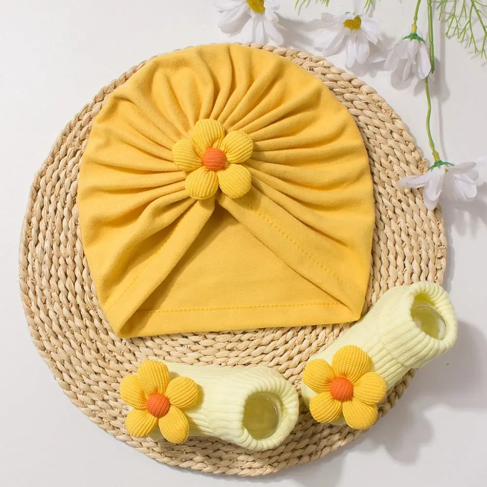 Zoete grote bloem babymutsje sokken set zacht gebreide antislip pasgeboren hoed met sokken comfortabel ademend peuter kinderen tulband