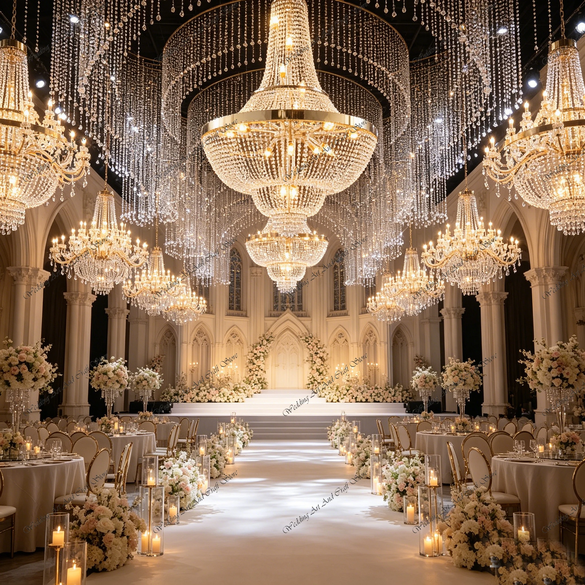 3pcs f30 107cm 17 Heads Crystal Chandelier Pendant Light Crystal Bead Curtain Chandelier Centerpiece Wedding Decoration ivy947