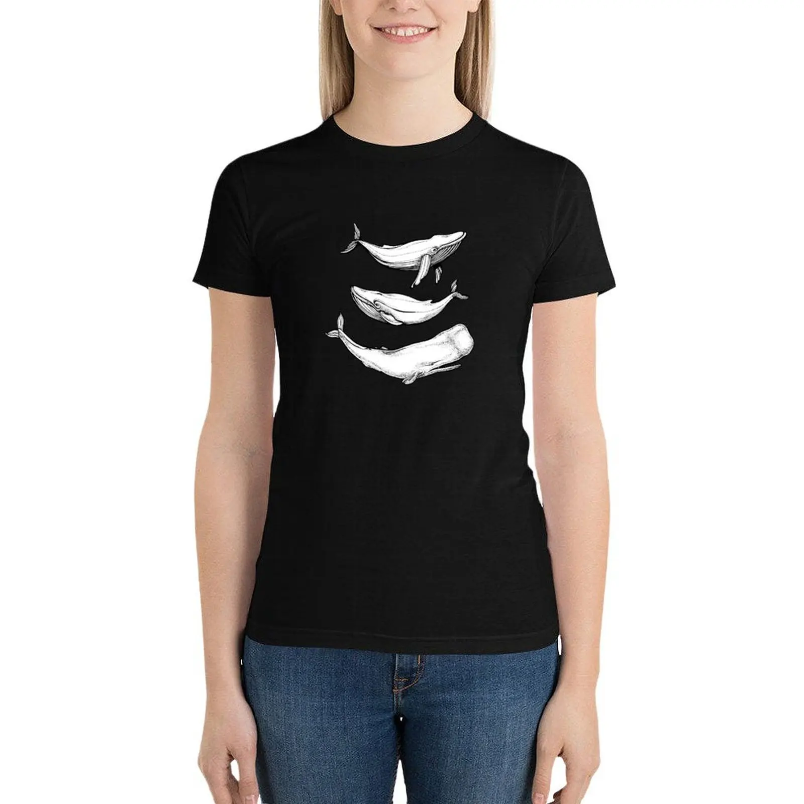 Whales in black T-Shirt lady clothes Female clothing oversized workout shirts for Women