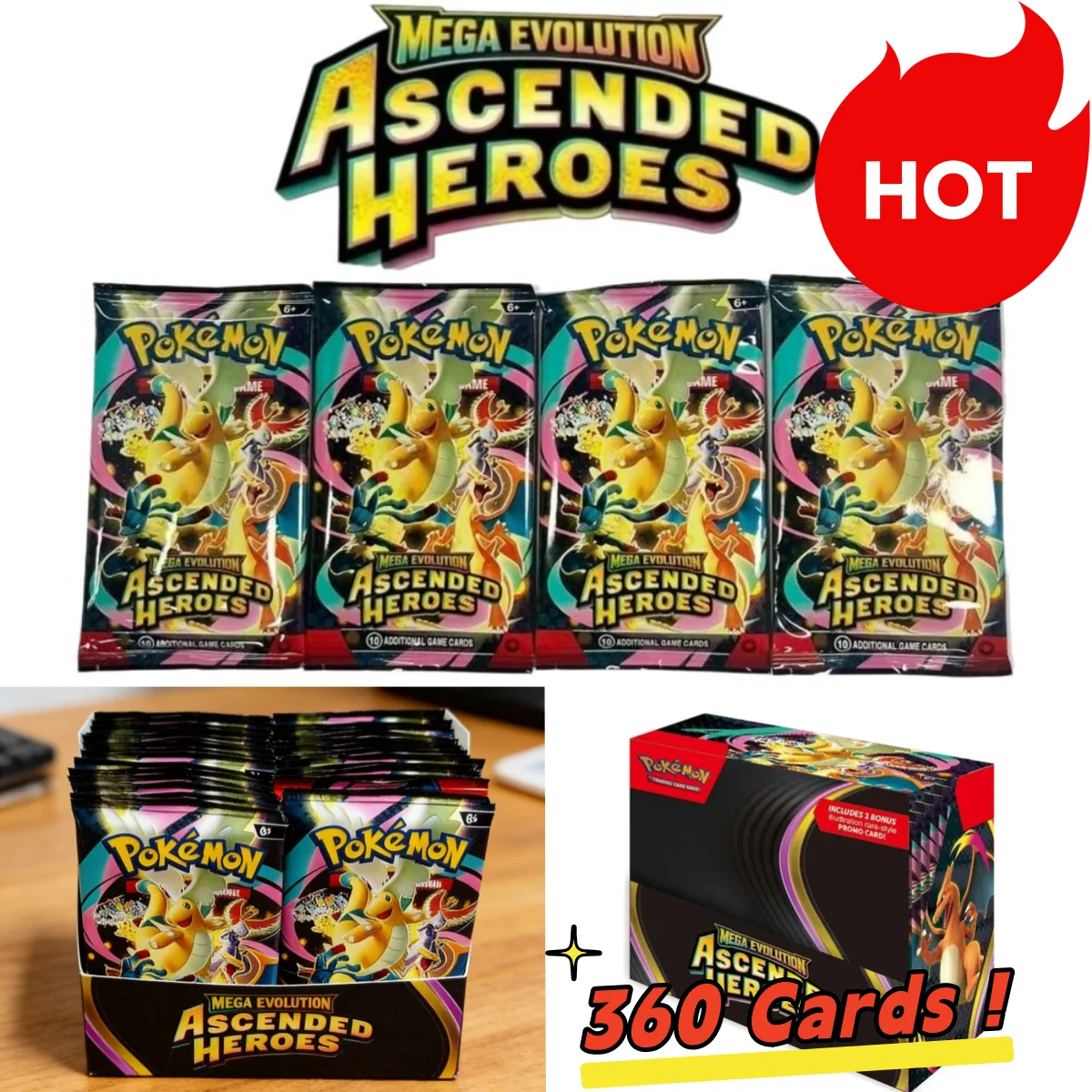 

360 Cards English Pokémon TCG: Ascended Heroes Mega Evolution Booster Box Pokemon Trade Card 36 Pack Box Children's Gift Toys