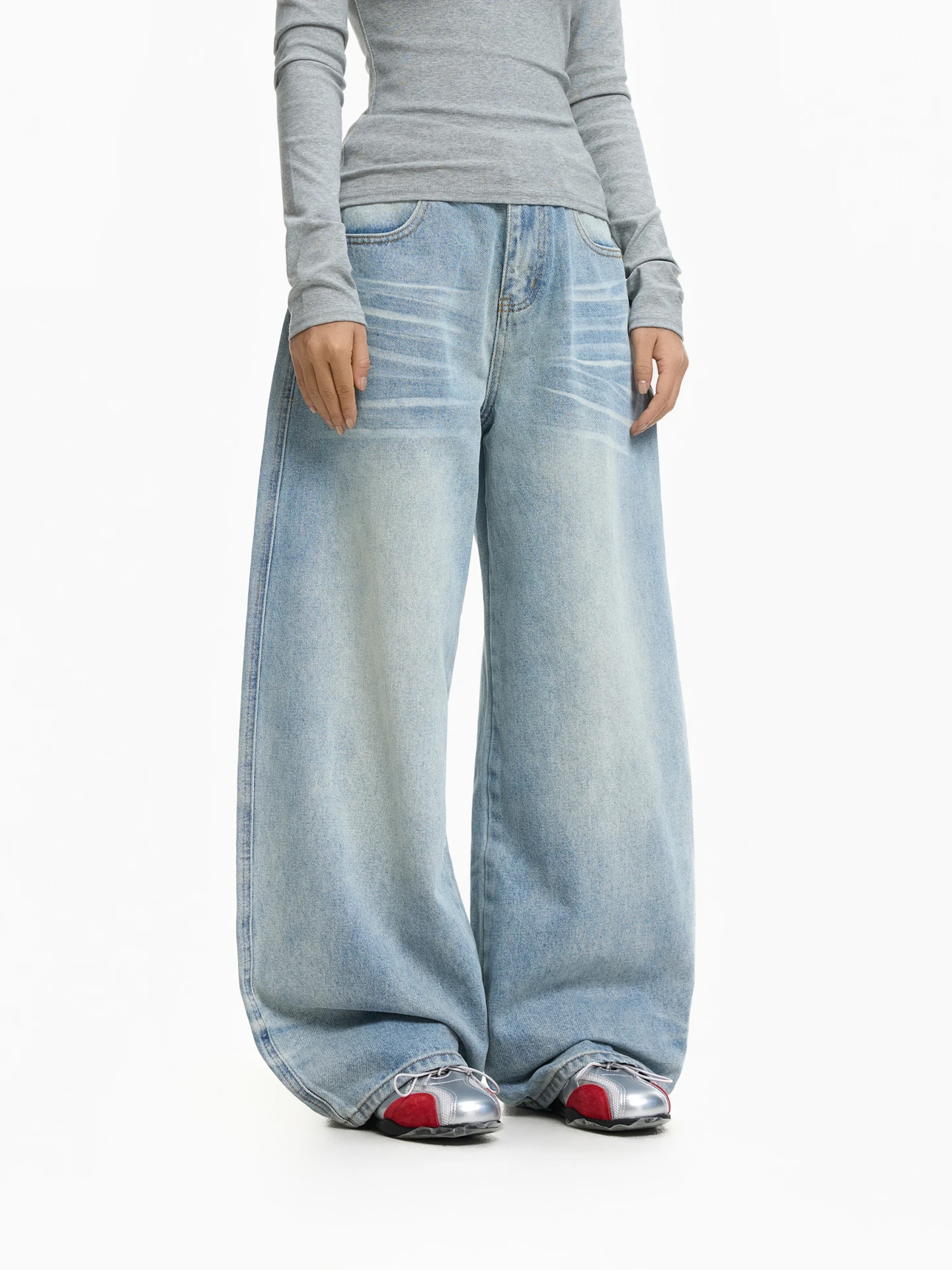 

Sundayplan American Retro Waed Knife Jeans Men's Loose Leg Wide Leg Long Casual Cotton l Waist Jeans