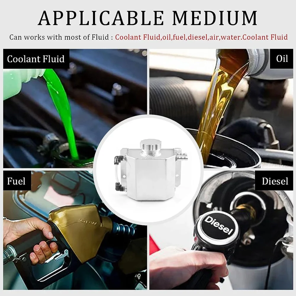 1L Alloy Aluminium Engine Oil Pot Universal Oil Catch Breather Tank Radiator Coolant Overflow Bottle Car Parts Tool Accessories