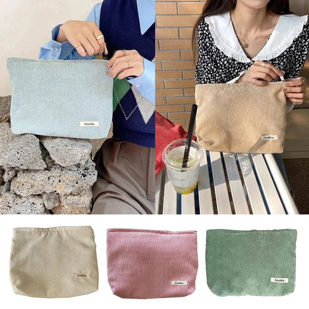 Corduroy Travel Cosmetic Bag Portable Makeup Storage Bag Purses Women Large Capacity Zipper Make Up Organizer Storage Clutch image 2