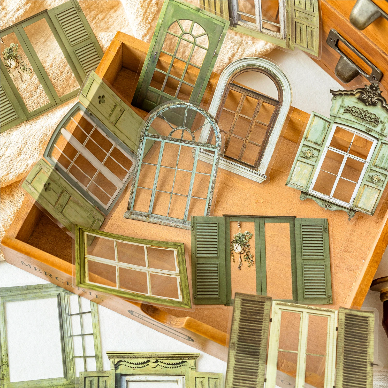 20 Pcs PET material Doors Windows Stickers Junk Journal Planner Scrapbooking Vintage Decorative DIY Craft Material supplies