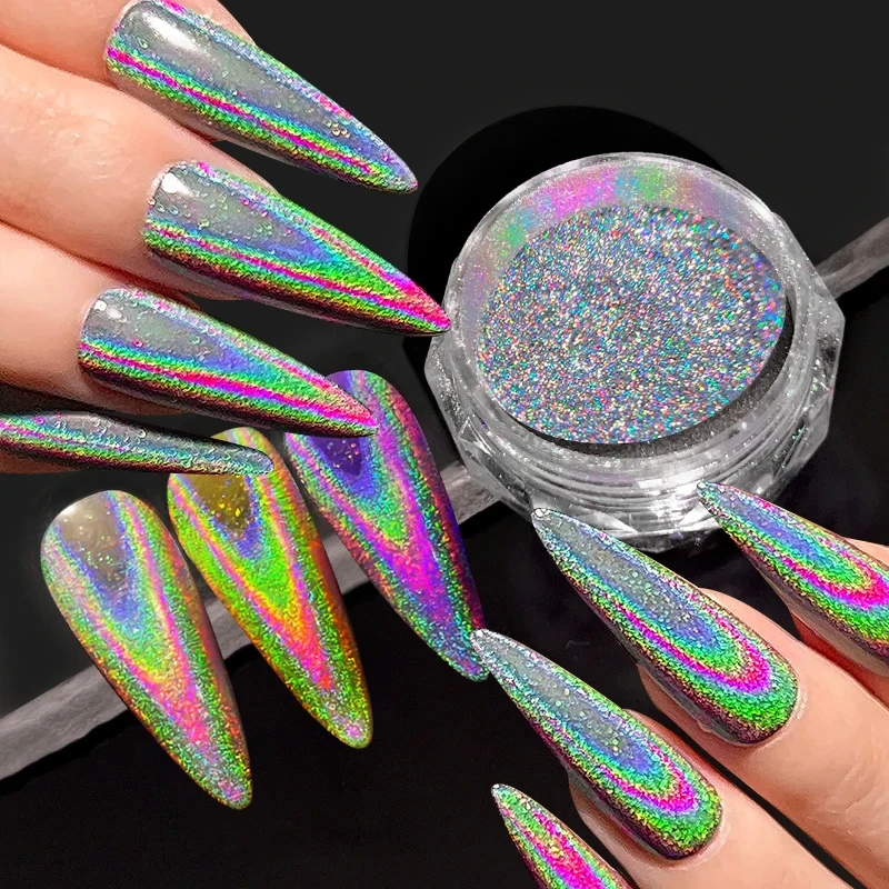 Glitter lasereffect nagelpoeder spiegeleffect chroom pigment stof reflecterende gellak nagelkunst manicure decoraties