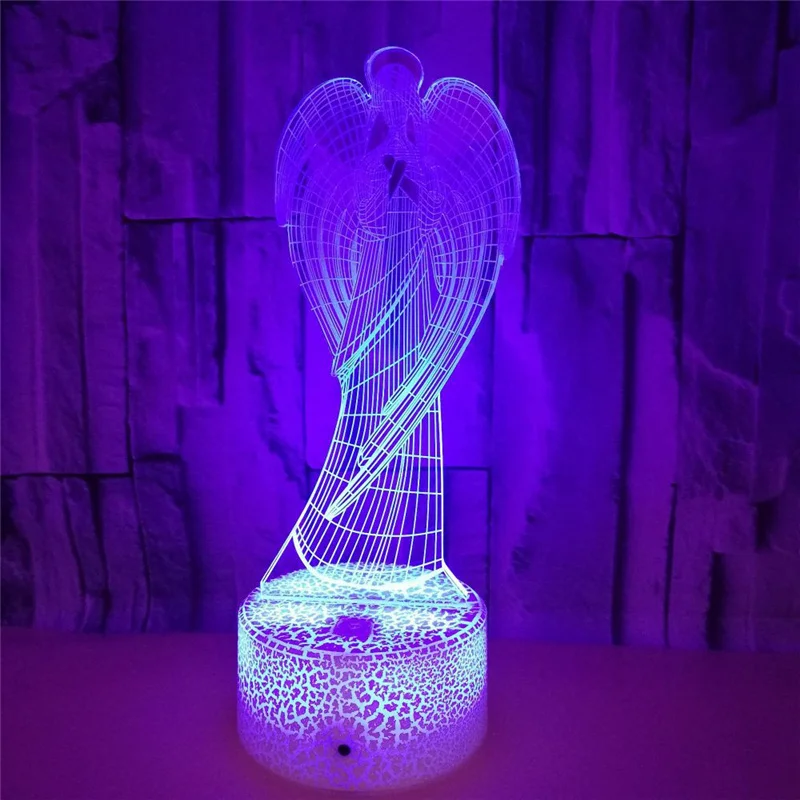 NIghdn Acrylic Night Light Angel 3d Illusion Lamp Bedroom Bedside Nightlight Led Table Lamp Gifts for Girls Birthday Party