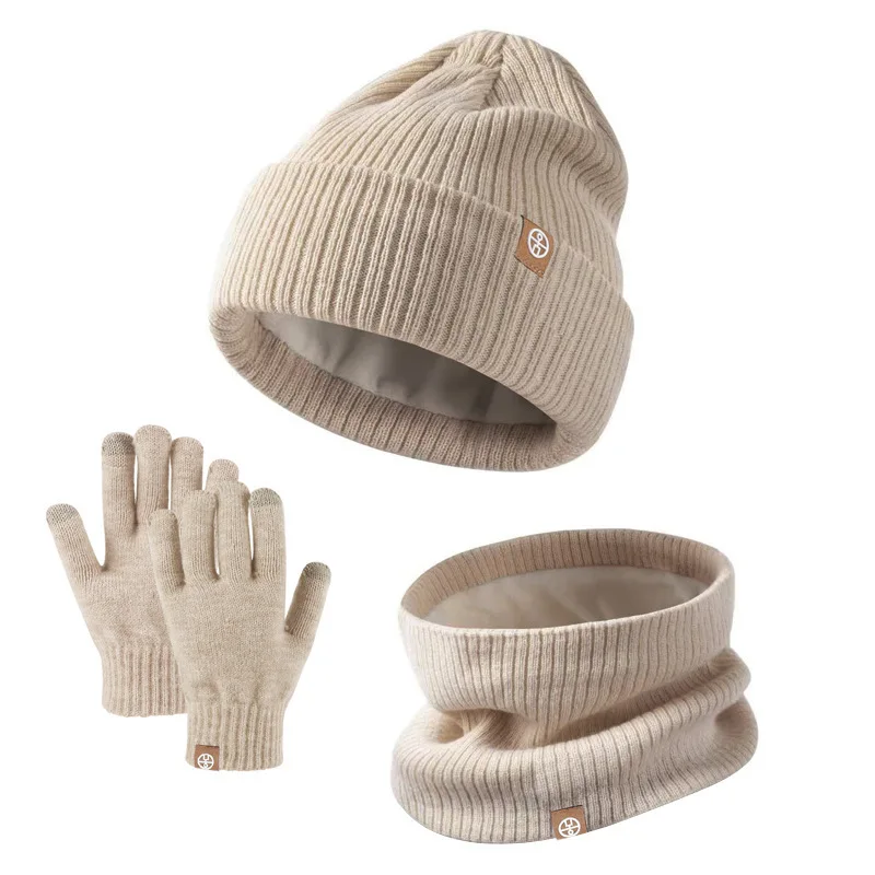 3 in 1 Winter Kids Hat Scarf Three-piece Set Warm Knitted Girls Boys Thermal Scarf Kit Alpaca Wool Outdoor Warmth Children Set