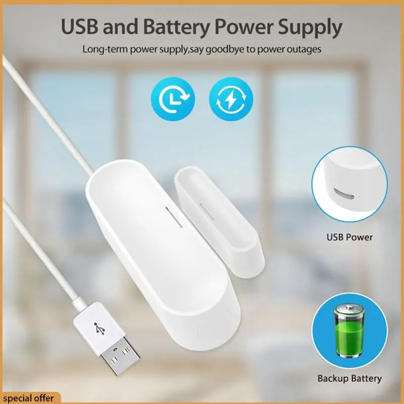 A68Z Tuya Matter Thread Door Window Sensor USB Powered Smart Home Wireless Detector Work With Homekit Alexa Google Home