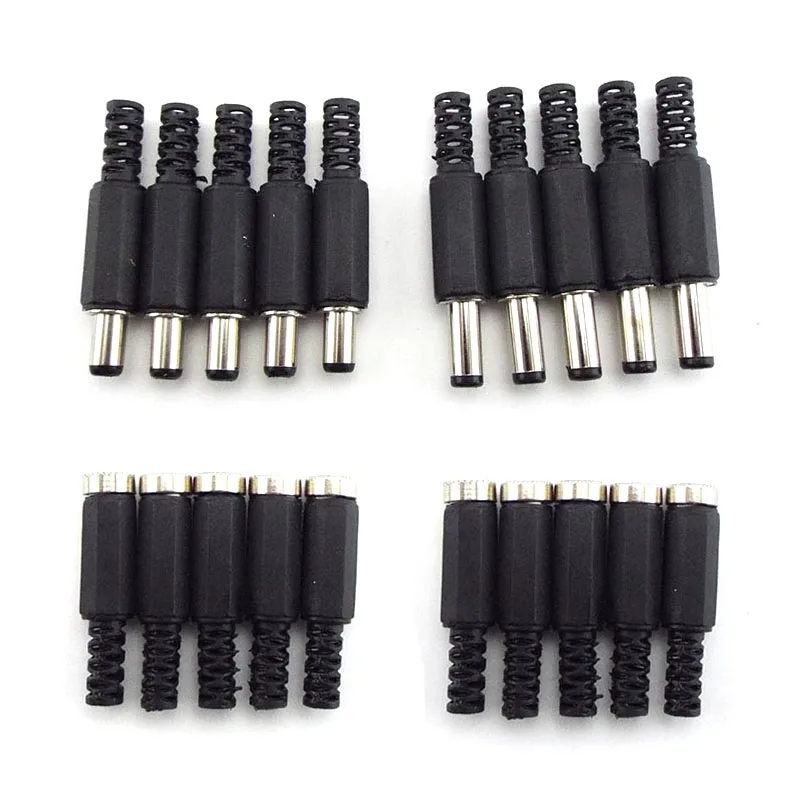 5/10 pces dc fêmea macho fonte de alimentação conectores 5.5mm x 2.1mm 5.5x2.5mm fêmea macho jack soquete adaptador fio 5525 5521