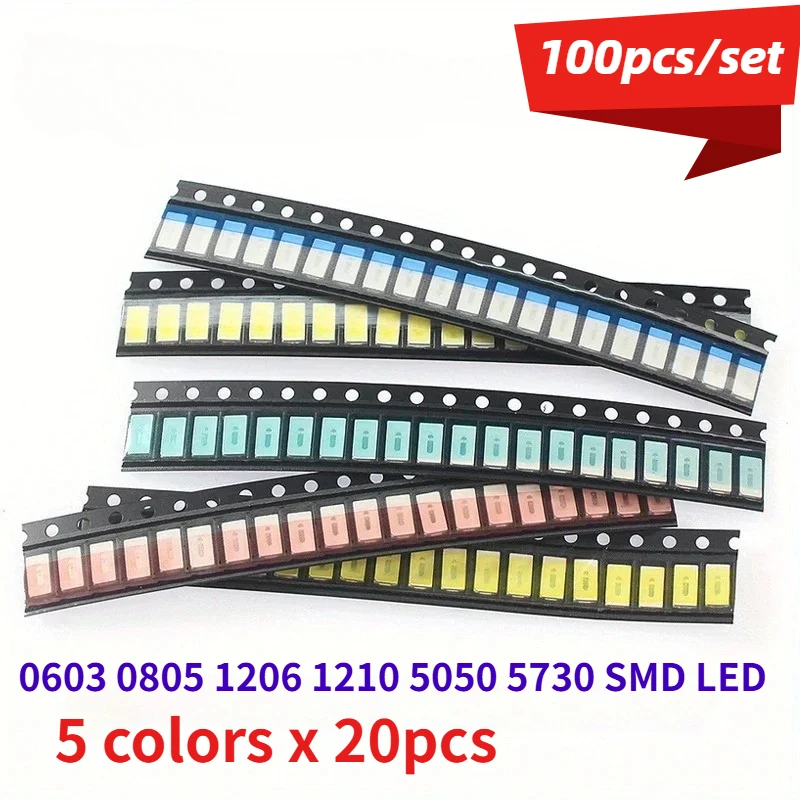 100 teile/satz 0603 0805 1206 1210 5050 5730 SMD LED Kit Miniatur LED Rot Weiß Gelb Grün Blau Leuchtdiode