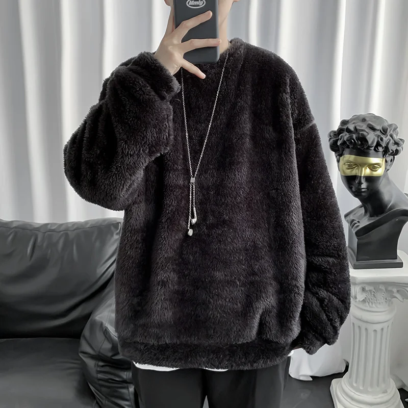 Men's Plush Round Neck Pullover, Loose Polar Fleece Sweater, Casual All-matching Sweater, Clearance Leak-Picking Foreign Trade