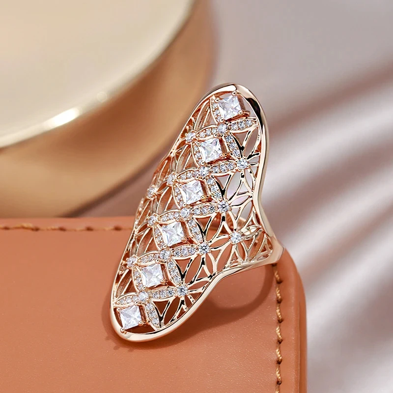 Wbmqda 585 Rose Gold Color Vintage Ethnic Big Ring For Women Natural Zircon Setting Luxury Wedding Jewelry Accessories