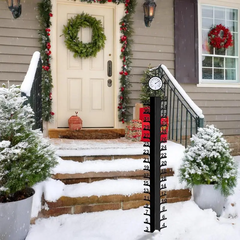 Iron Snow Gauge Outdoor Iron Art Stake Snow Meter With Temperature Gauge Accurate Snow Measurement Tool Snow Meter Measuring