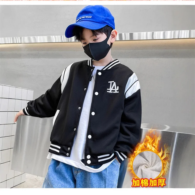 Teens Thick Jacket Boys Baseball Coat Kids Warm Autumn Winter Outerwear New Round Neck Letter Clothes Children's Tops - view 5