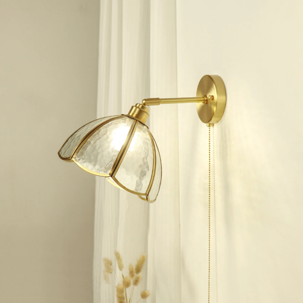 Nordic Elegant Brass and Glass Wall Lamp E27 Socket Hardwired Design Available with Pull Switch or No Switch for Indoor