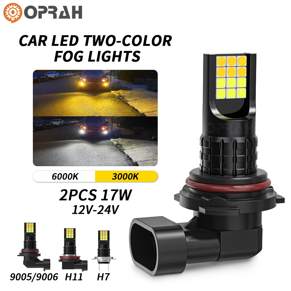 2PCS Dual Colors H7 H11 9005 HB3 9006 HB4 High Quality 24SMD 3030 LED Auto Fog Lamp Car Anti Fog Light Bulb Yellow White 6000k