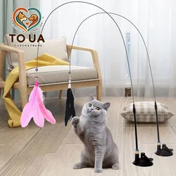 Cats Toys Feathers Wand Interactive Toy Kitten Toys with Super Suction Cup Detachable 2 PCS Feather Replacements Cat Accessories