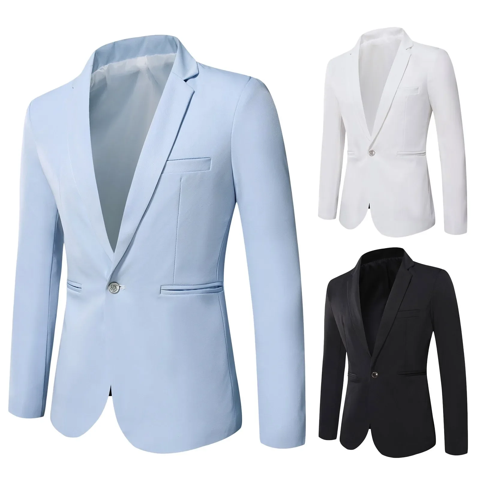 Chaqueta de traje Formal de un solo botón para hombre, abrigo de vestir con cuello en V, negro, azul, rojo, Blazer Delgado, primavera, otoño, Terno Masculino