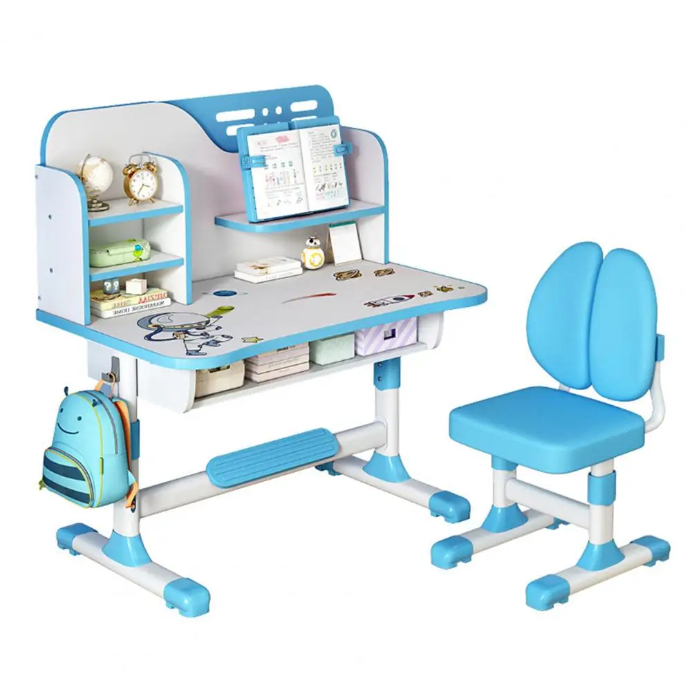 Students Desk Chair Astronaut Pattern Open Shelves Kids Table Chair Set Widened Desktop Dual Study Desk Chair Set For Homework