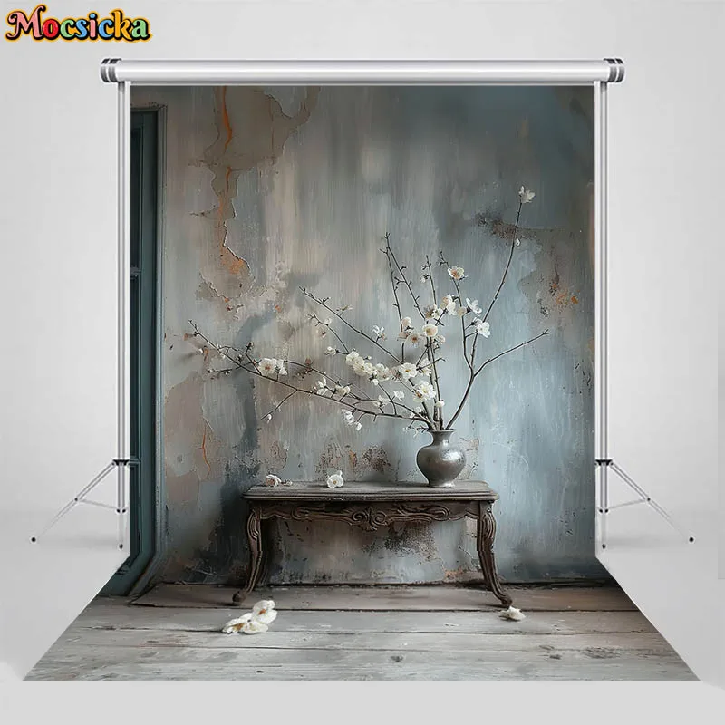 레트로 벽 배경 사진 소품, 사진 스튜디오 아트 화이트 꽃 배경 천, 소녀 파티 벽지 장식 포토존