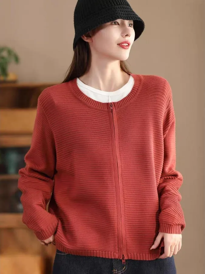 سترة نسائية مفتوحة من القطن المحبوك غير رسمية سترة طويلة Sve سترة Jaet برأس مزدوج وسحاب فضفاض مناسب للخريف والشتاء Sle