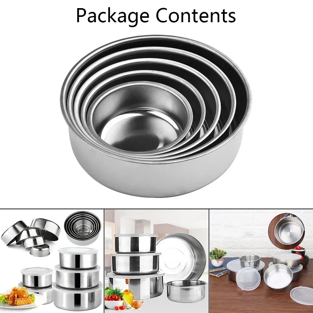 5Pcs Stainless Steel Fresh-keeping Bowls Food Storage Bowl With 5 Lids 10-18CM Food Bowl Set Mixing Bowls For Cooking Baking