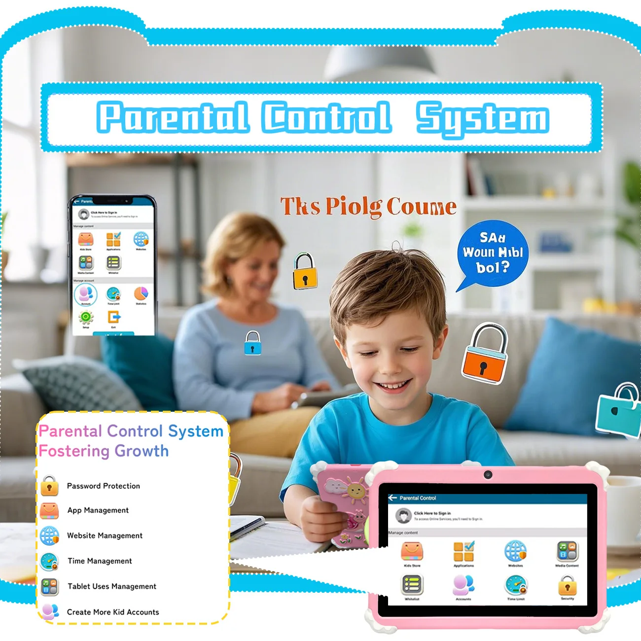 Novo tablet de 7 polegadas com câmera dupla de proteção infantil, tablet para Android 12, presentes infantis para Natal e aniversário