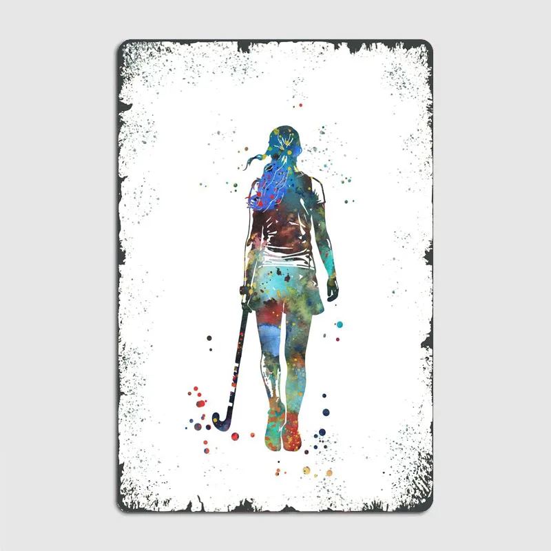 Field Hockey Player Girl Metal Wall Art Mural Custom Metal Poster Wall Decor Living Room Decoration Home Sign Art of Murals Door