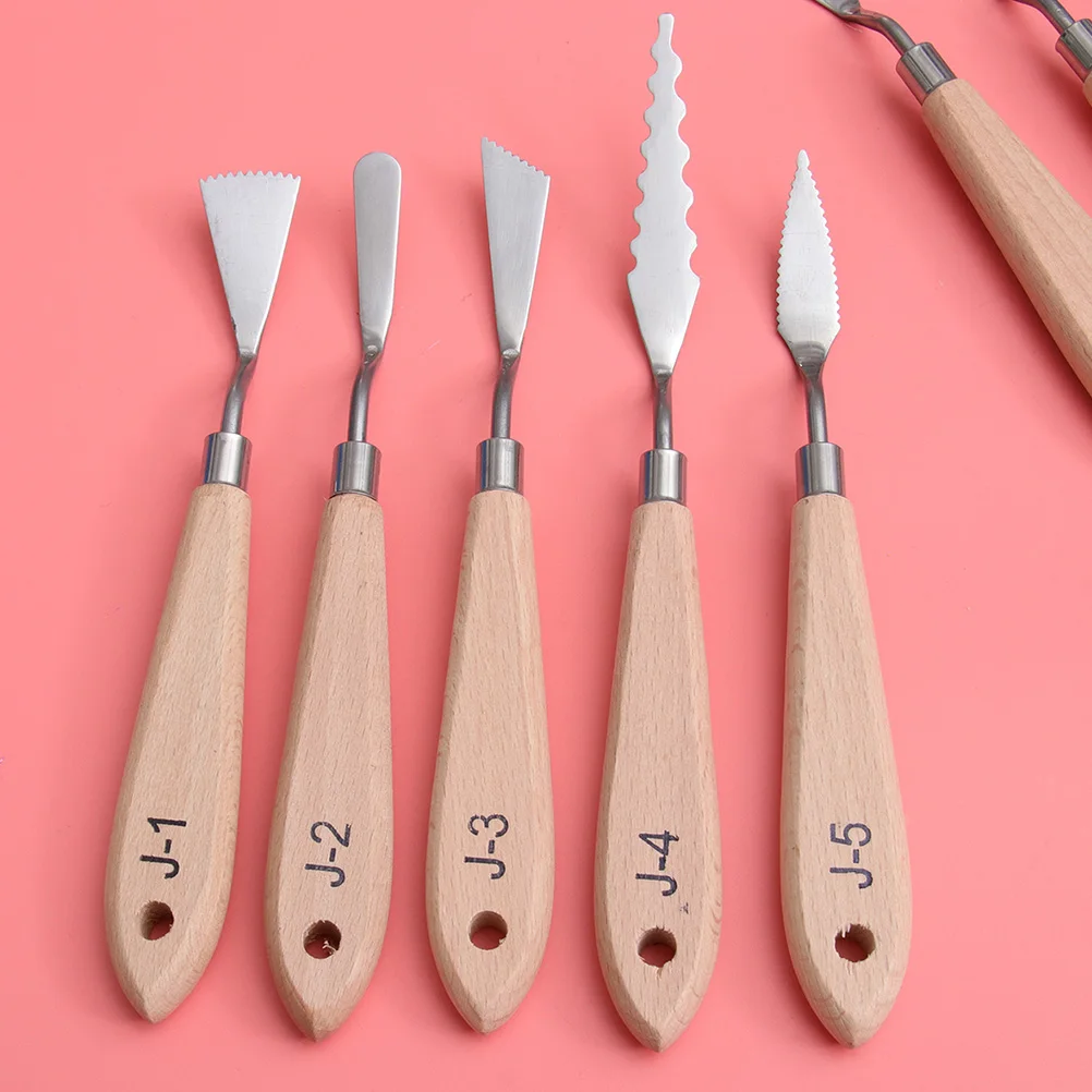 

6 Oil Painting Knives Stainless Steel Spatulas Color Mixing Tools Wooden H for Art Ceramics Pottery Modeling Wall Decor Gifts