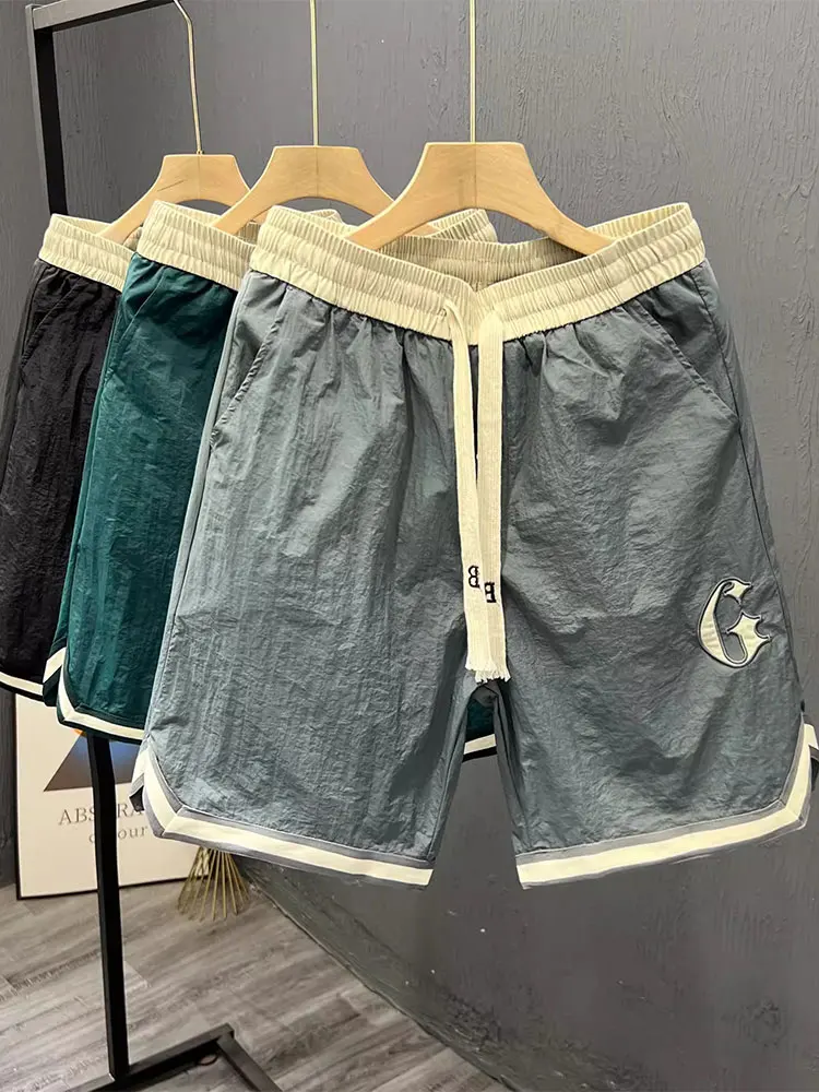 

Мужские летние тонкие модные свободные пляжные повседневные брюки-капри из полиэстера с прямыми штанинами для спорта и отдыха