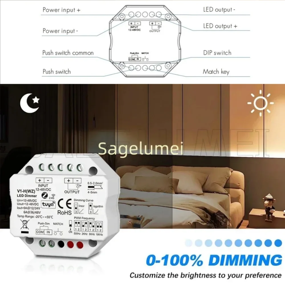 

RF2.4G R11 Tuya APP LED CV Controller V1-H(WZ) ZigBee LED Dimmer Remote 4096-Level Smooth Dimming Voice Control For Single Color