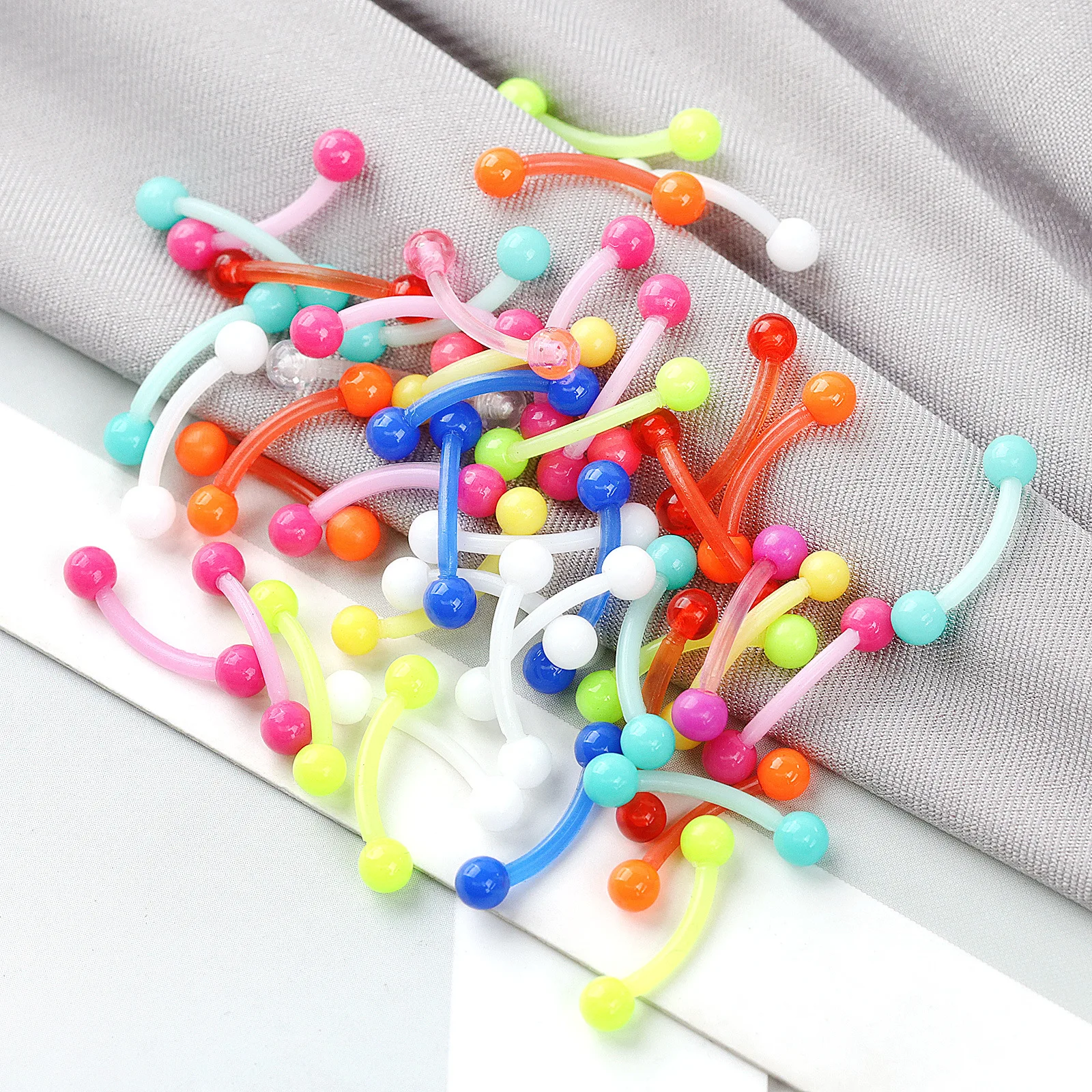 SaYao 10pcs 16G soft flexible eyebrow ring 1.2x8x3mm ball eyebrow rings mixed colors body piercing jewelry