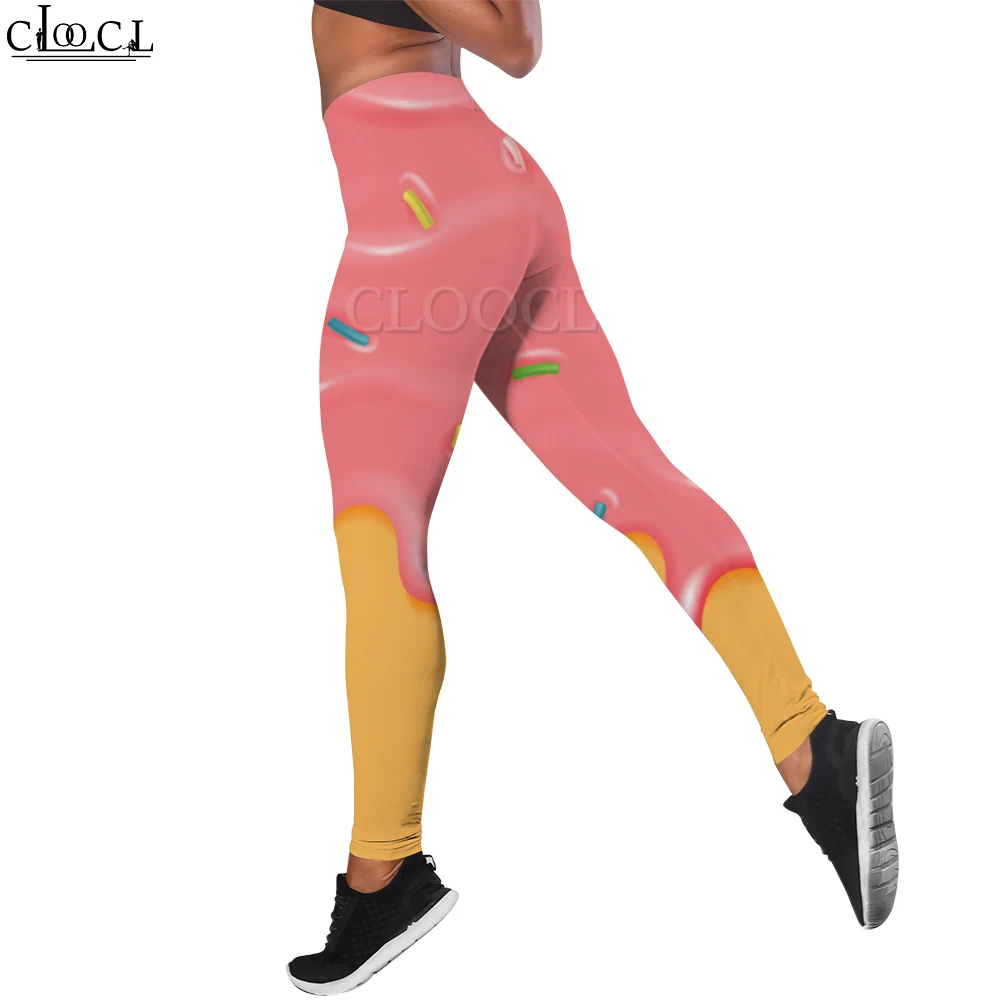 CLOOCL nuevas mallas para mujer, mallas informales con estampado 3D de postre sabroso, mallas elásticas ajustadas sexis, pantalones de Yoga, ropa ajustada