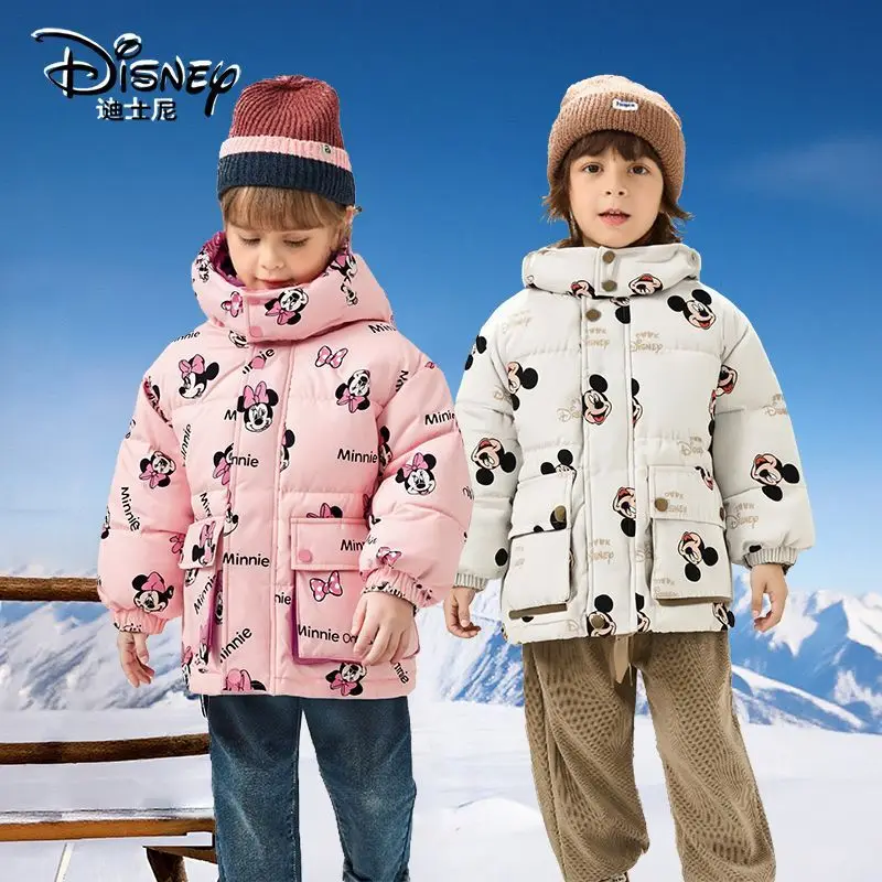 

Детская зимняя пуховая куртка в стиле аниме Disney для девочек и мальчиков, утепленная двусторонняя теплая верхняя одежда с мультяшным принтом, детская одежда с мультяшным рисунком